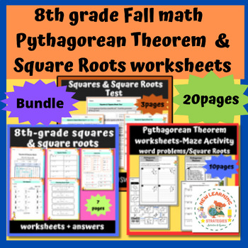 Preview of Spring math activities :Pythagorean Theorem worksheet & Square Roots