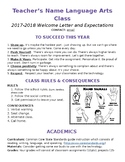 8th grade Language Arts Welcome Letter