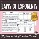 8th grade Laws of Exponents Math Mystery Activity 