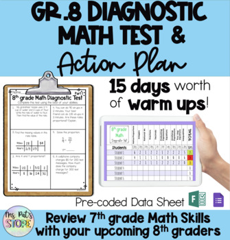 Preview of 8th grade Math Diagnostic Test and Action Plan Back To School