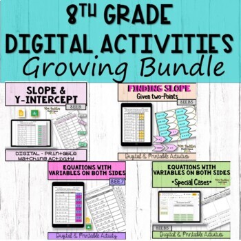Preview of 8th grade Math Digital Activities for Distance Learning GROWING BUNDLE