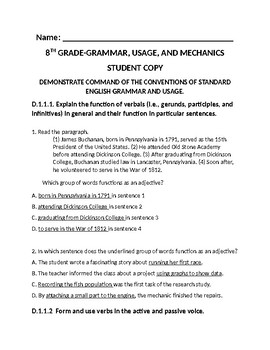 Preview of 8th grade PSSA Grammar, Usage, and Mechanics