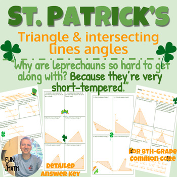 Preview of 8th-grade math - Triangle & Intersecting Lines Angles St. Patrick's Day Puzzle