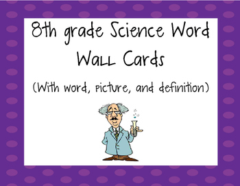 Preview of 8th grade science word wall card with word, picture, and definition