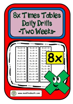 Preview of 8x Times Table Daily Drills