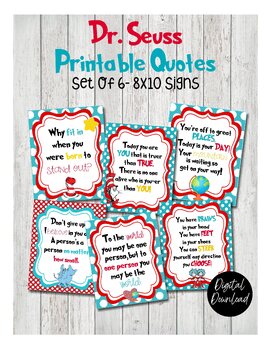 8x10 School Quotes, School Signs, Set of 6 Dr. Seuss Signs, School ...