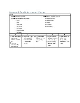 Preview of 9-10th Grade ELA CCSS Language 1 Rubric