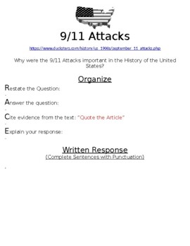 Preview of 9/11 Attacks R.A.C.E Online Writing Assignment W/Article