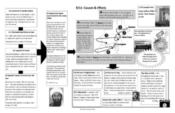 Preview of 9/11 Cause & Effect Graphic Organizer with questions & quiz  11 x 17"
