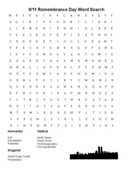 Preview of 9/11 Remembrance Day Word Search