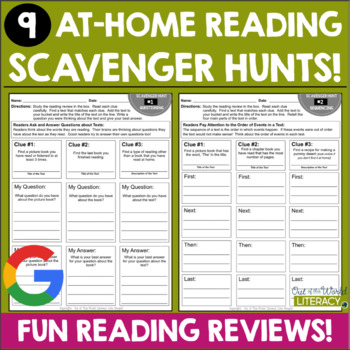 Preview of 9 At-Home Reading Scavenger Hunts - Digital & Print