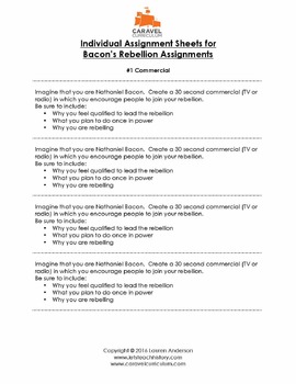 9 Bacon's Rebellion Assignments by Caravel Curriculum