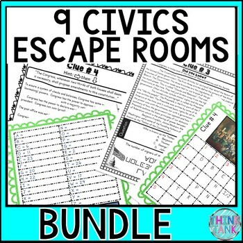 Preview of 9 Civics and Government Escape Rooms BUNDLE - Reading Comprehension
