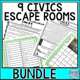 9 Civics and Government Escape Rooms BUNDLE - Reading Comp