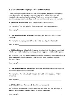 Preview of 9. Classical Conditioning Explanation and Worksheet