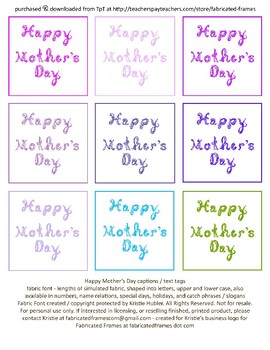 Preview of 9 Cool Colors Happy Mother's Day Captions Fabric Font Printable Sheet