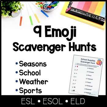 Preview of 9 Emoji Match & Scavenger Hunts - Great for Newcomers, ELs, MLs!