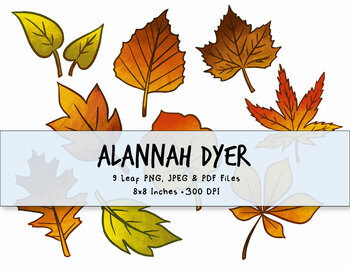Preview of 9 Fall Leaves,  Pdf, Png, Jpg, Printer Ready, lead clip, Fall, Clip Art, Harvest