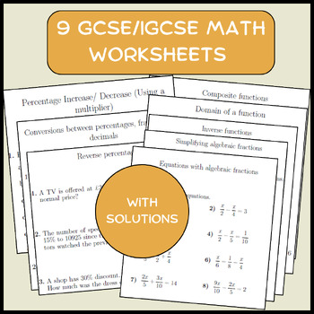 Preview of 9 GCSE/IGCSE Math worksheets (with solutions)
