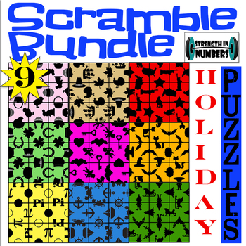 Preview of 10 HOLIDAY  3x3 SCRAMBLE Logic Puzzle Brain Teaser BUNDLE