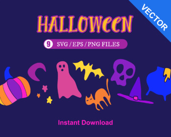 Preview of 9 Halloween Clip Art in Color and Transparent Background