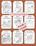 9 Happy Thanksgiving Coloring Sheet BUNDLE FUN Printable P