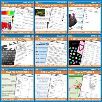 Preview of 9 Independent Work Packets - 72 Seasonal Activities for Fourth & Fifth Grade