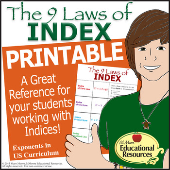 Preview of Laws of INDEX - INDICES - PRINTABLE - A reference handout for students