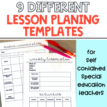Preview of 9 Lesson Planning Templates for Special Education Classrooms