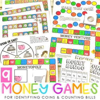 Preview of Life Skills - 9 Money Games {For teaching coin recognition and counting bills}