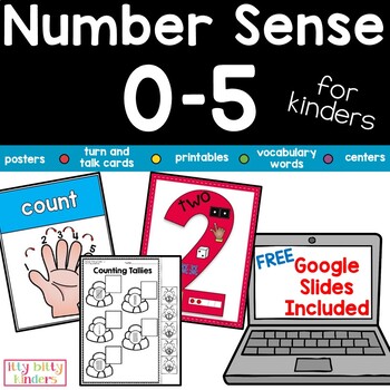 Preview of Number Sense 0-5 Math Centers, Printable, Bonus GOOGLE SLIDES Back to School