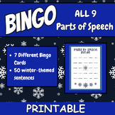 9 Parts of Speech Bingo - Winter Themed - Middle School