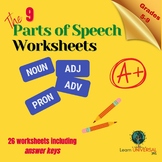 9 Parts of Speech Worksheets Bundle (w/answer keys)