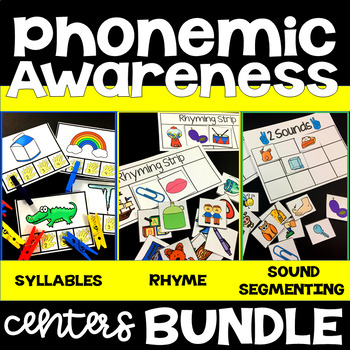 9 Phonemic Awareness Centers - Rhyme and Syllables and Counting Sounds BUNDLE