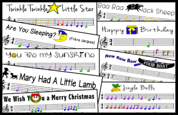 Preview of 9 SONG PACK - Color Coded Beginner Piano Music Sheets