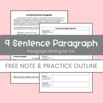 Preview of Writing a Nine Sentence Paragraph - Note & Graphic Organizer
