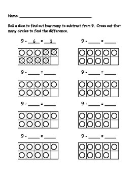 9 Subtraction Roll by asarikaya | TPT