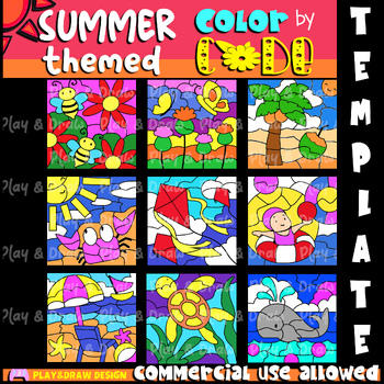 9 Summer(beach ,ocean) themed Color by Code Templates 300 dpi, png files.