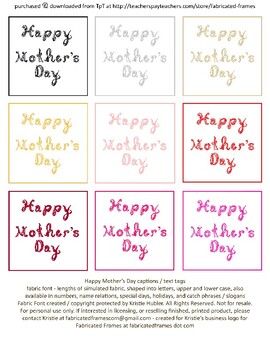 Preview of 9 Warm Colors Happy Mother's Day Captions Fabric Font Printable Sheet