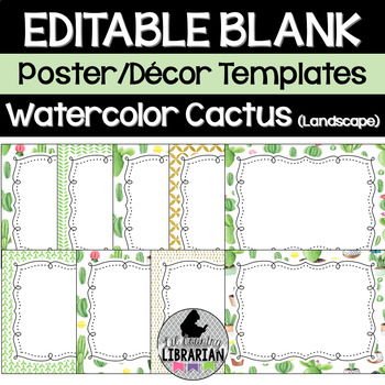Preview of 9 Watercolor Cactus Editable Poster Templates (Landscape) PPT or Slides™