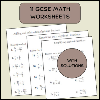 Preview of 9 Worksheets on algebraic fractions (with solutions)