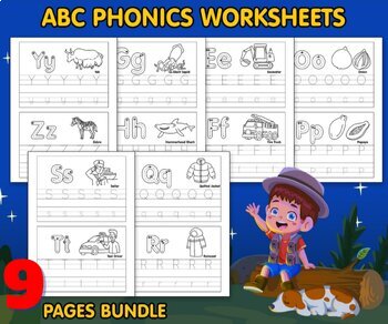 Preview of 9 pages ABC Phonics Tracing Cards Preschool Kindergarten Hand