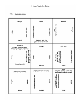 9 square activity- Basketball terms 5 by ROHAC EDUCATIONAL SOLUTIONS - RES