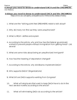 Preview of 9 things you need to know to understand DACA and the DREAMERS  - Guided Reading