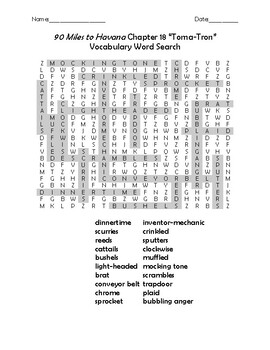 90 Miles to Havana Chapter 18 Toma Tron Vocabulary Word Search