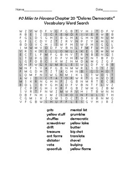 90 Miles to Havana Chapter 20 Dolores Democratic Vocabulary Word Search
