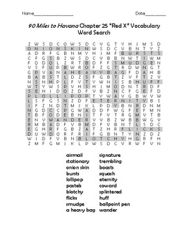 90 Miles to Havana Chapter 25 Red X Vocabulary Word Search TPT