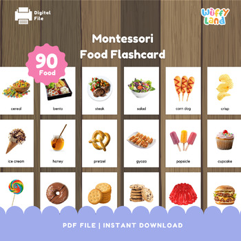 Preview of 90 Montessori Food Flash Cards - Real Image, Nomenclature Flashcards, PDF Printa