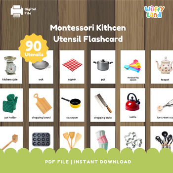 Preview of 90 Montessori Kitchen Utensil Cards, Nomenclature Cards, Real Image