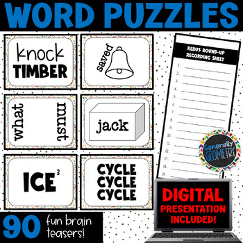 Preview of 90 Rebus Word Puzzles - Daily Brain Teasers - Morning Meetings - Brain Breaks
